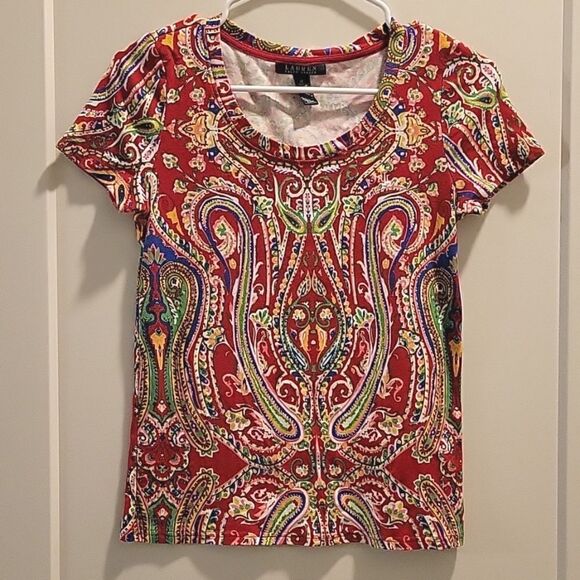 Lauren Ralph Lauren Colorful Tee shirt Medium fits like Small or XS - Picture 1 of 4